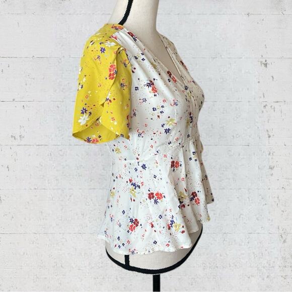 Anthropologie Meadow Rue Bon Voyage Blouse Size 4 Floral Wrap Top Boho Feminine - Picture 6 of 13